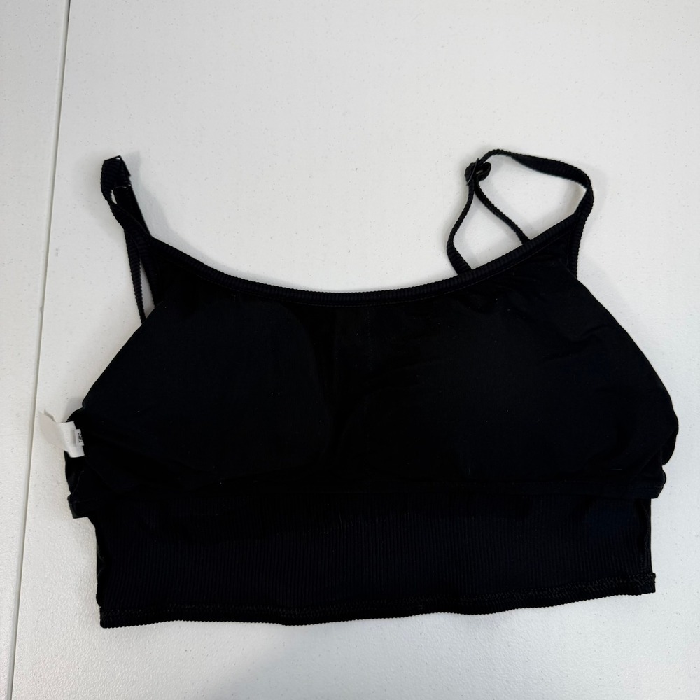 Aerie Sz L Real Good Scoop Neck Ribbed Bralette Black Padded Pullover Seamless - Picture 6 of 12
